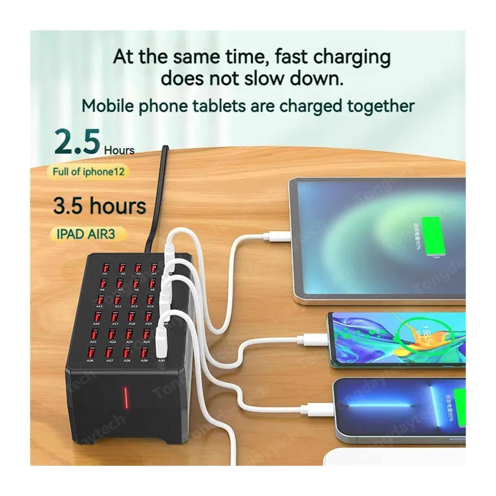 Chargeur Rapide Multi USB 150W, indicateur LED, 30 Ports 2,4 a, Chargement for Smartphone et Tablette Compatibilité Universelle
