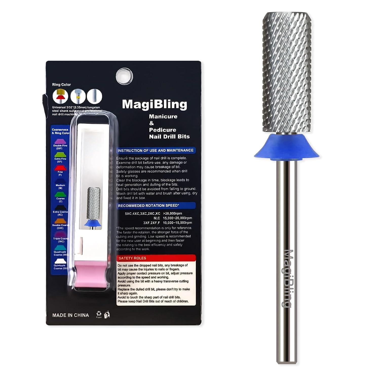 Professional Small Barrel Nail Drill Bit, Flat Top Tungsten Carbide 3/32", Two-Way Rotation E-File Bit for Soft & Hard Gel Removal, Acrylic Shaping & Nail Clean-Up Tool for Techs & Beginners, Medium