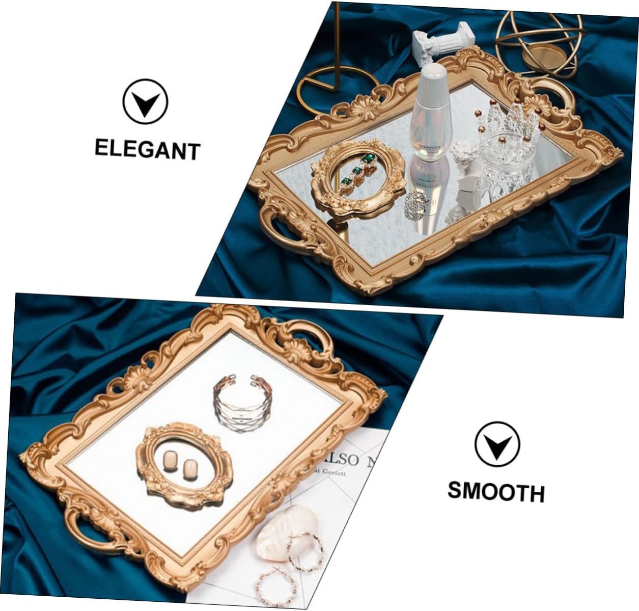 Retro European Golden Mirror Tray for Cosmetics and Perfume Storage Vintage Decorative Vanity Organizer for Home Party Coffee Shop Display and Photo Props