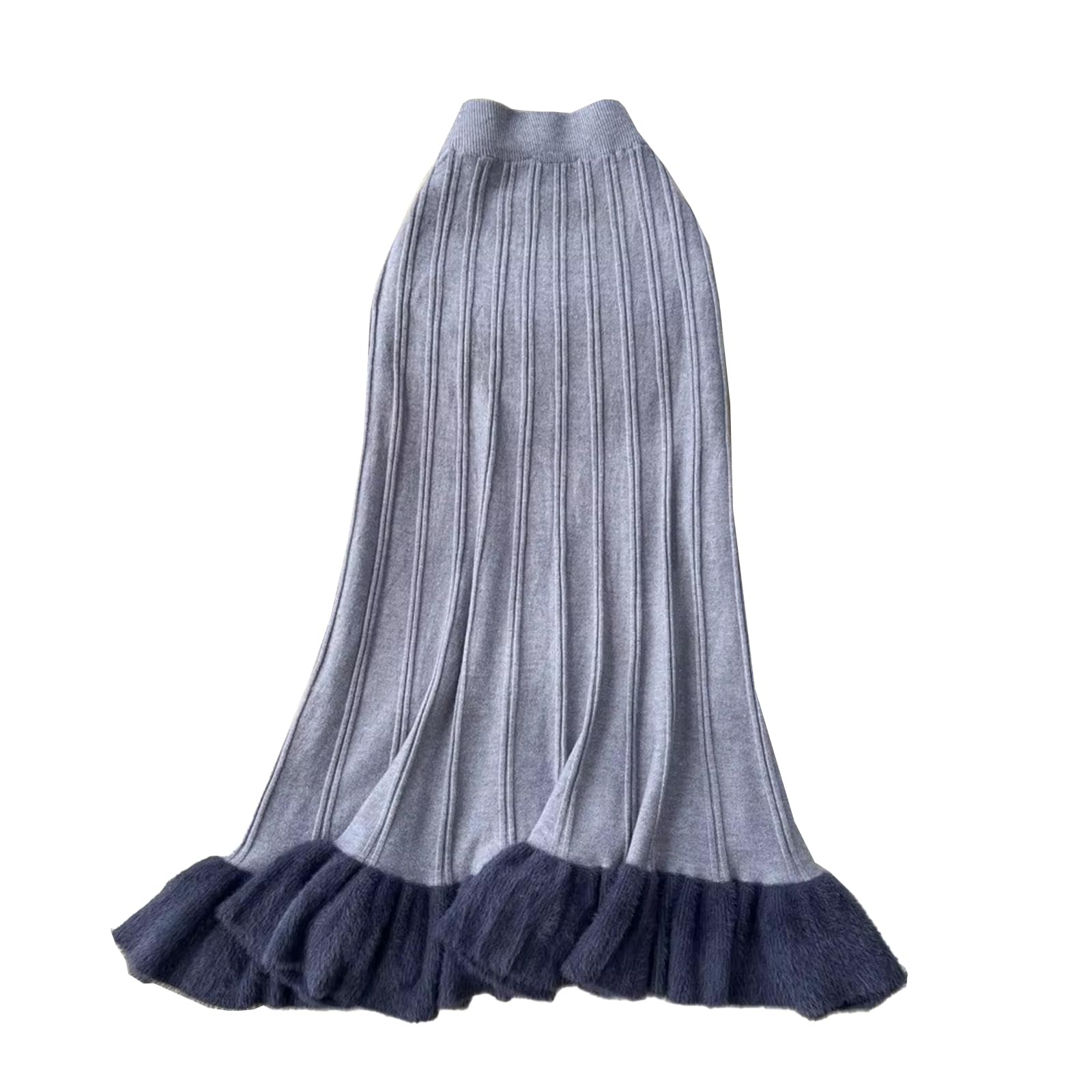 Gonna midi in maglia a coste a vita alta da donna, calda per l'inverno