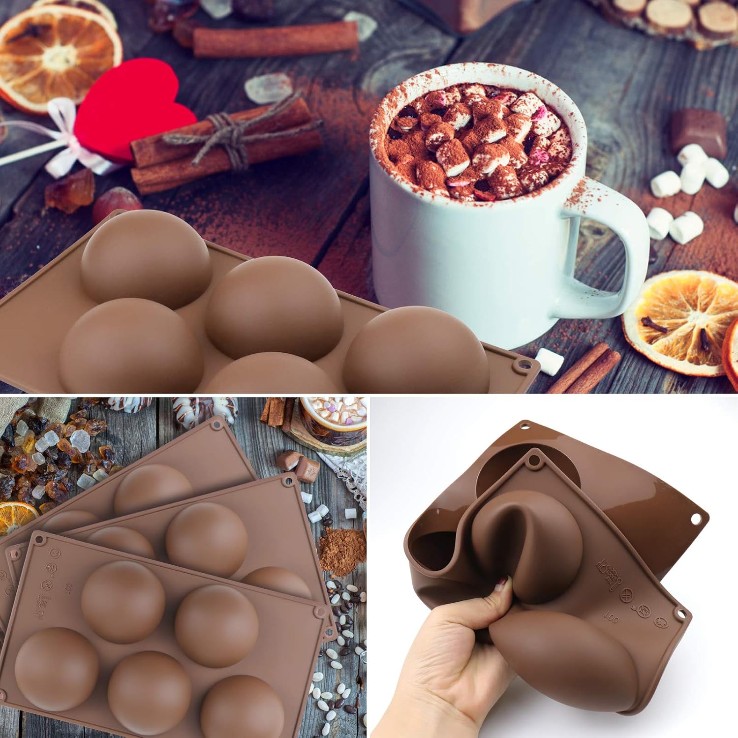BUSOHA Extra Large 5 Cavity Silicone Mold for Hot Chocolate Bomb,3 Packs Cocoa Chocolate Bomb Molds, Semi Sphere Baking Molds for Making Hot Chocolate Bomb, Cake, Candy, Jelly, Pudding, Dome Mouse