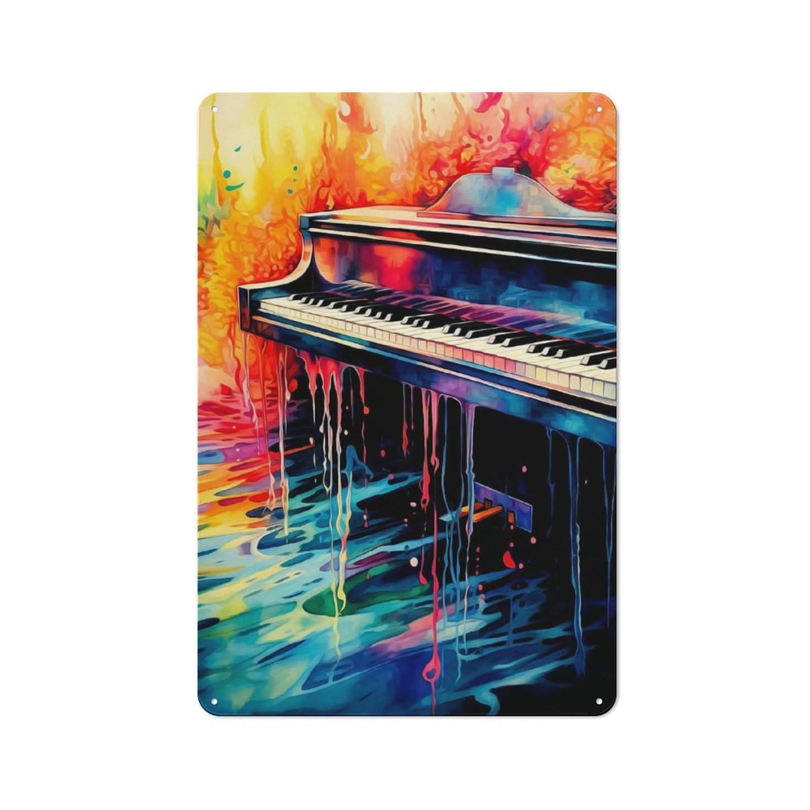 Tin Wall Plaque 30x20cm with Colorful Piano for Café Or Home Bar, New-space Wall Decor for Hospitality Decor Collectors