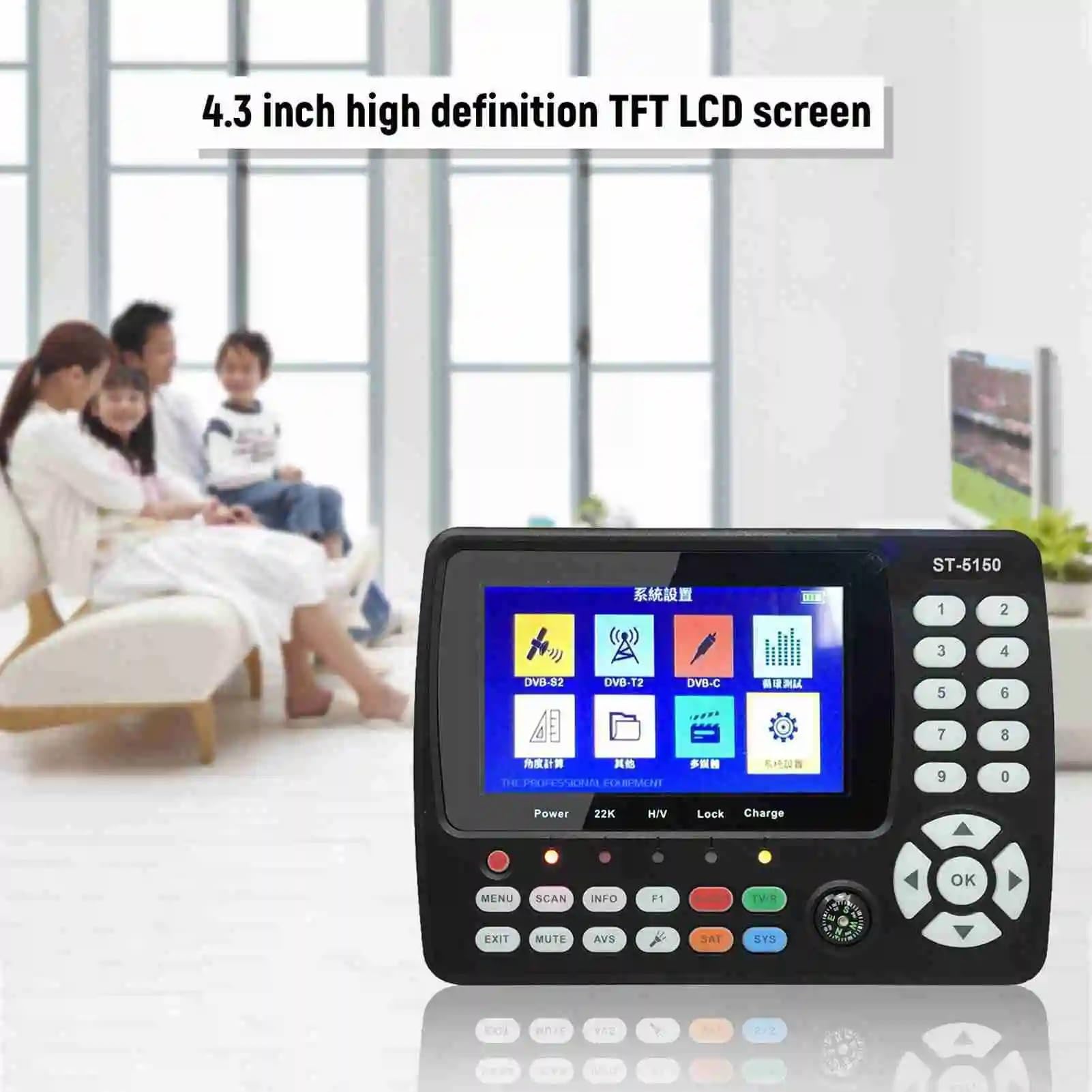 Receptor de Satélite, Buscador de señal TV satelital HD ST-5150 4,3 Pulgadas DVB-S2/T2/C, medidor Digital portátil, buscador satélite H.265, HEVC, MPEG-4