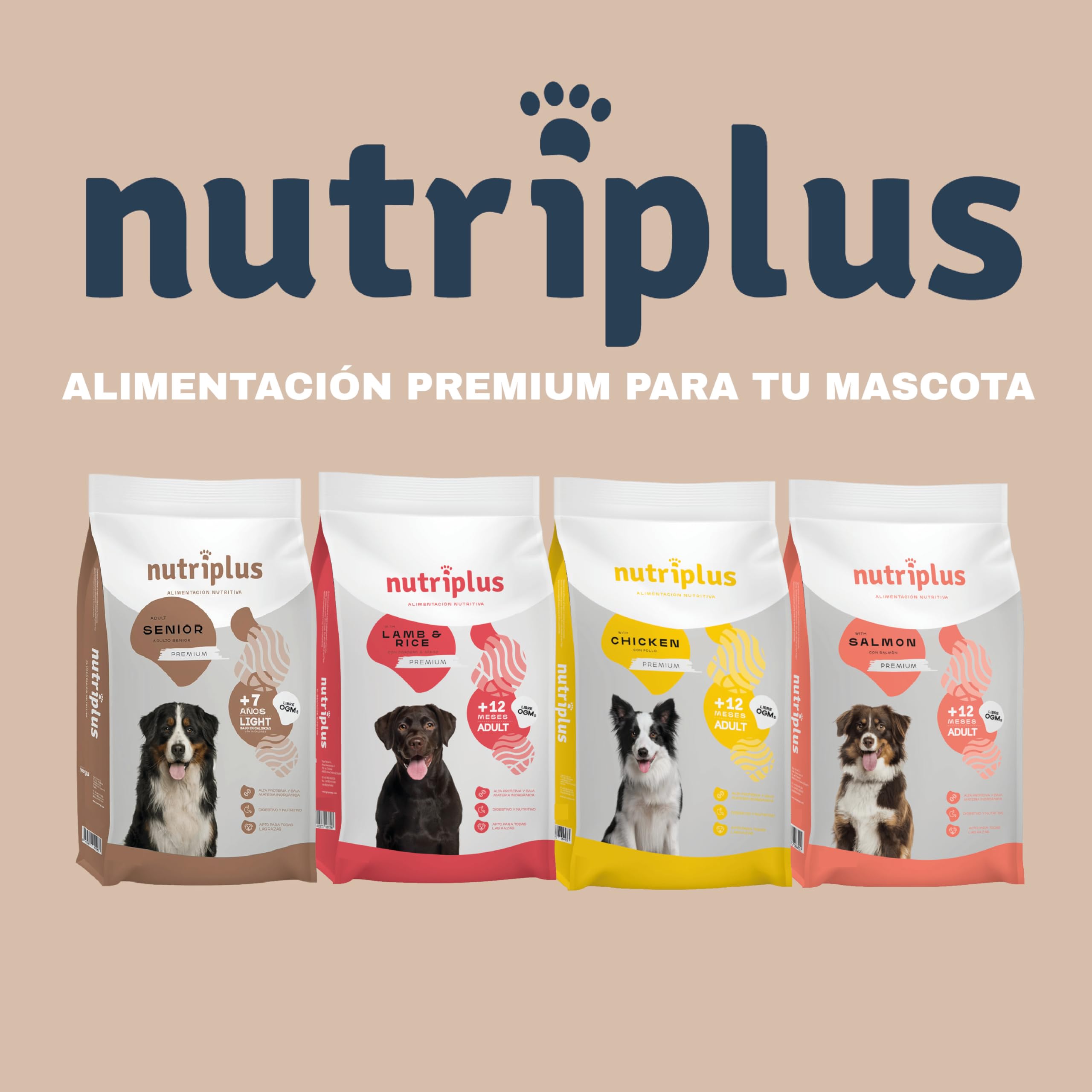 Pienso para Perros Adultos de Cordero Premium - Dieta Hipoalergénica y Cuidado Digestivo - Sin OGM Saco 12 Kg Rico en Hierro y Proteína