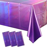 Vista 44 de Paquete de 3 manteles de plástico iridiscentes con auto de carreras, desechables, brillantes con láser rojo y negro, mantel rectangular de aluminio