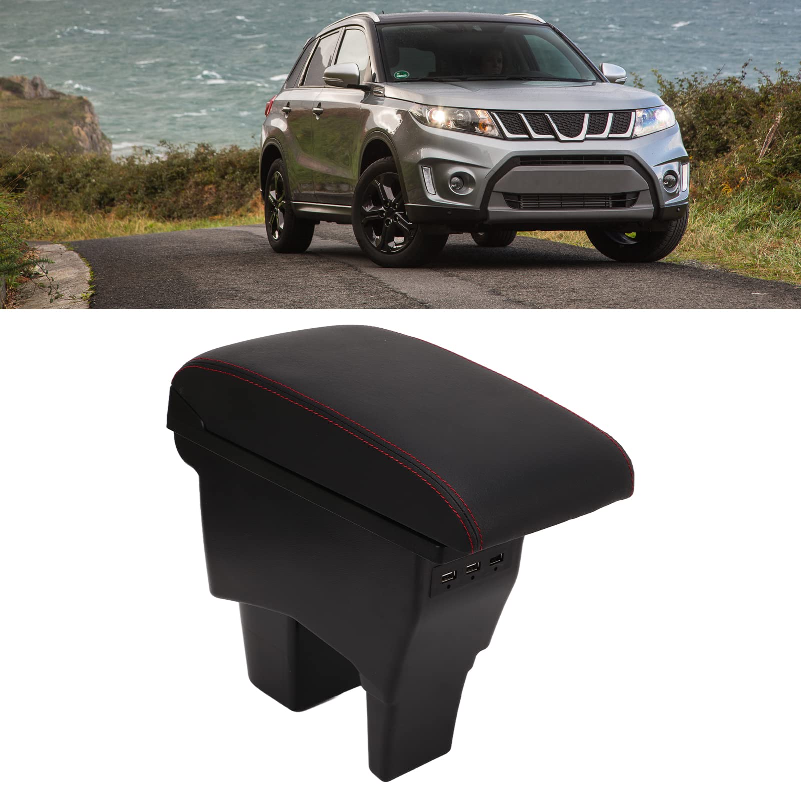 Cocoarm Box Bracciolo per Auto, Materiale ABS Nero con Interfaccia USB, Soluzione di Archiviazione per Vitara, Ideale per Ridurre l'affaticamento alla Guida e Organizzare Gli Elementi Essenziali