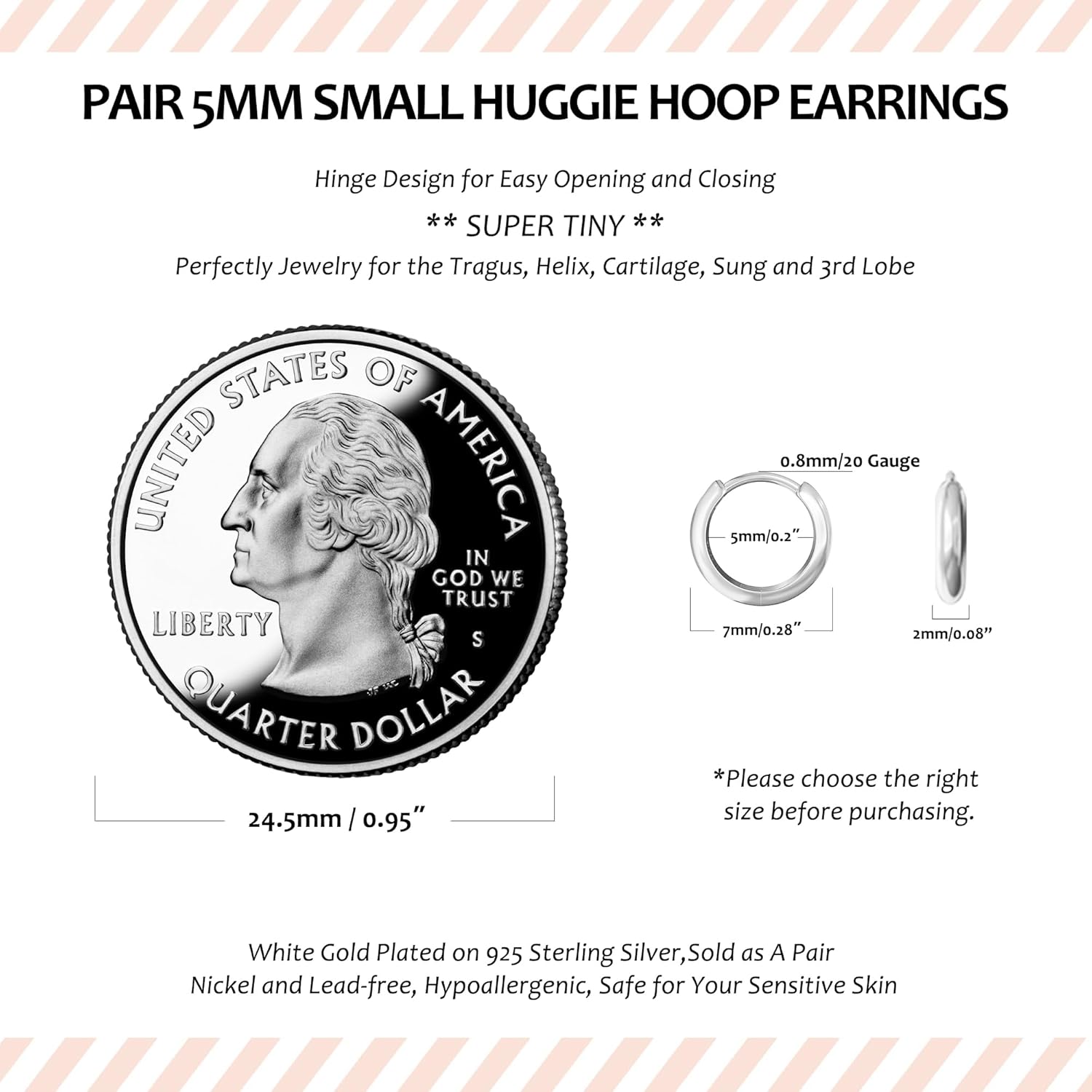 925 Sterling Silver Small Hoop Earrings for Women,Gold or Silver,14K Gold Plated Tiny Huggie Earrings fit Cartilage,Helix,Tragus,Earlobe Piercing Jewelry,Lightweight&Hypoallergenic,5mm/6mm/7mm/8mm/9mm - Image 2
