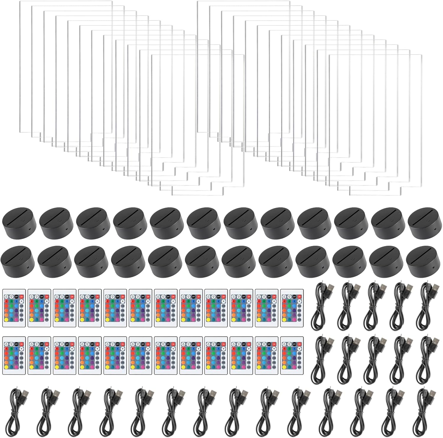yeesport 24 Pack 3D Night LED Light Lamp Base with Acrylic Sheet Adjustable 16 Colors LED Light Display Bases DIY 3D Illusion Lamp Display Set, 4 Lighting Modes USB Remote Control