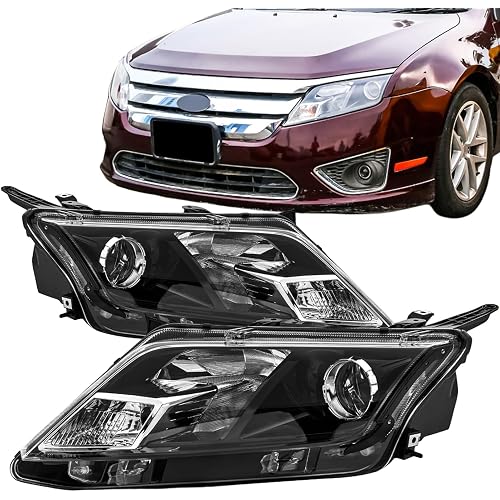 Compatible with 2010-2012 FORD FUSION HEADLIGHTS ASSEMBLY Factory Style Black Replacement headlamp For 10-12 fusion Pair Left+Right