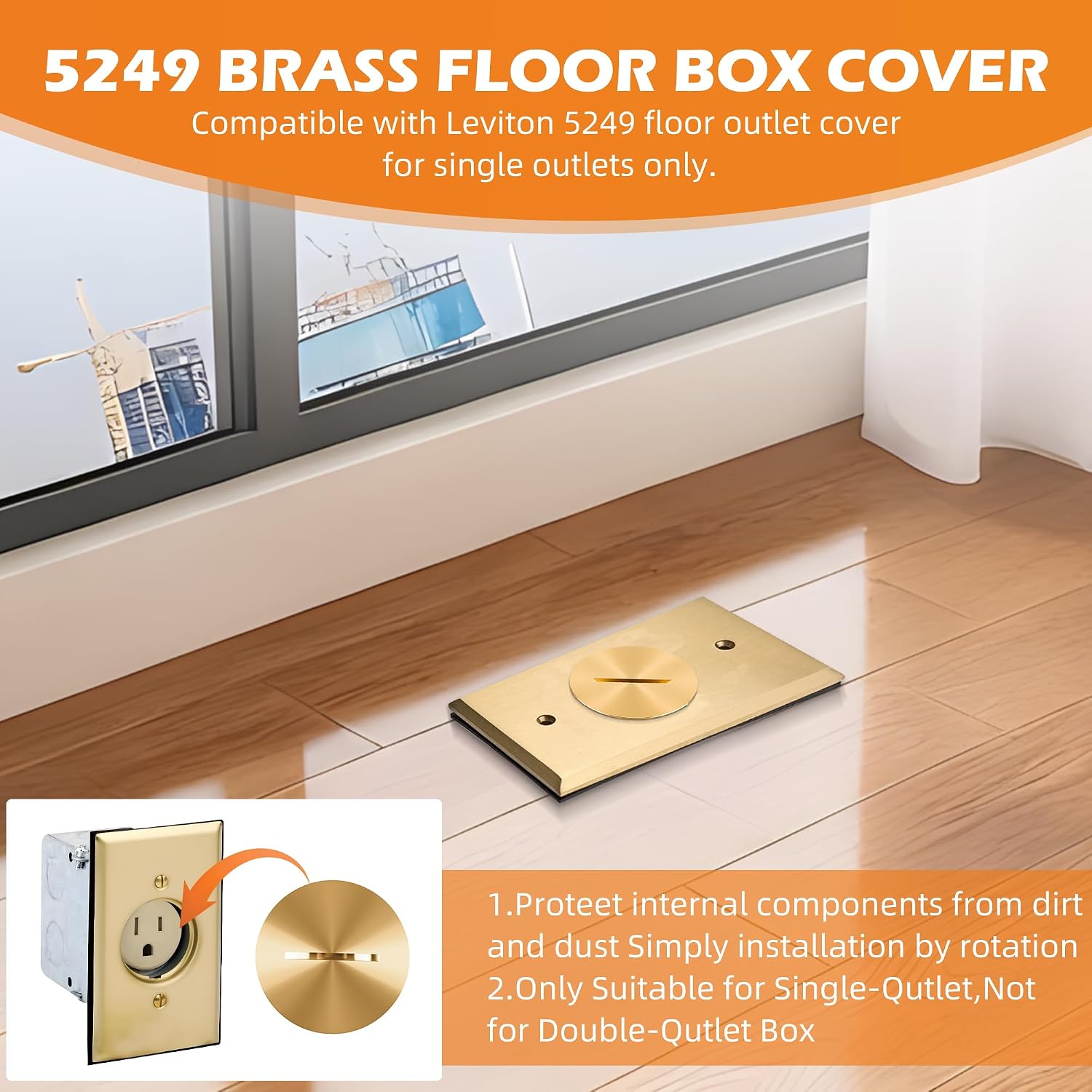 5249-CAP Polished Brass Screw Cap with O-Ring, Replacement for Leviton 5249/5349/5250 Floor Outlet Box