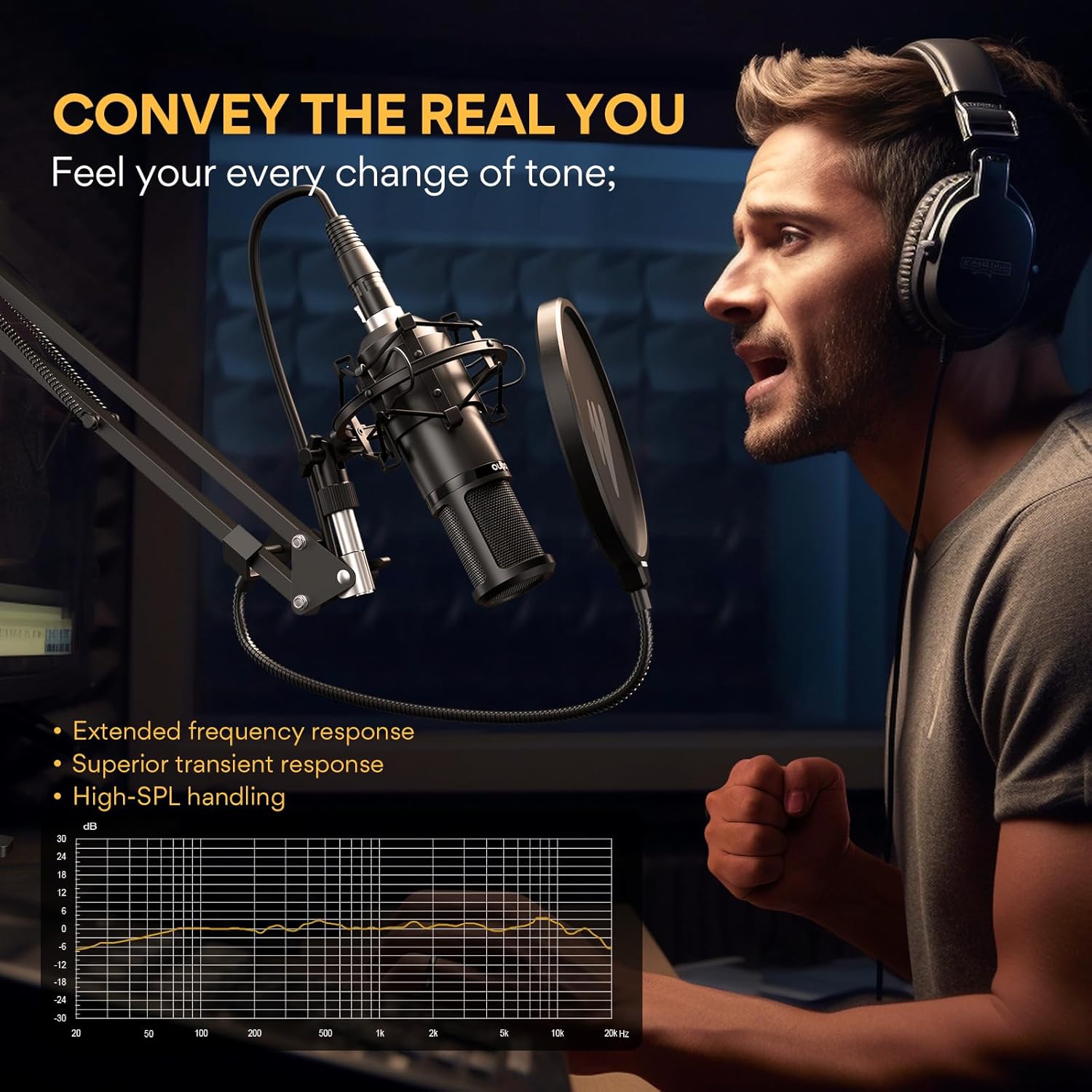 MAONO XLR Condenser Microphone, Professional Cardioid Studio Recording Mic for Streaming, Podcasting, Singing, Voice-Over, Vocal, Home-Studio, YouTube, Skype, Twitch (PM320S) - Image 4