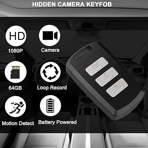 Miniatura 2 de Mini cámara espía, cámara oculta con llave de automóvil de 1080P, tarjeta de memoria integrada de 64 GB, grabación activada por movimiento para