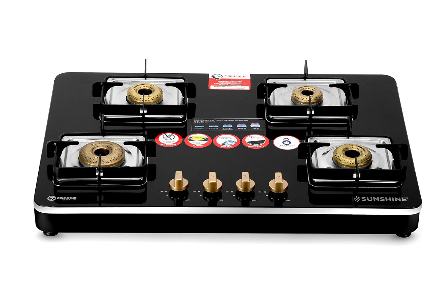 Sunshine Infinia 4 Burner Gas Stove Auto Ignition (Glass Top, ISI