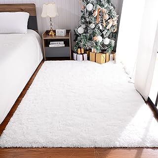 Maxsoft Alfombra de área de color blanco esponjosa, 4 x 6 pies, para dormitorio de niños, habitación de bebé, alfombra para decoración del hogar