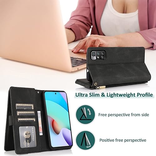 Miniatura 2 de Asuwish Compatible con Xiaomi Redmi 10Redmi10 Prime - Funda tipo cartera de vidrio templado, protector de pantalla con cremallera, funda de cuero