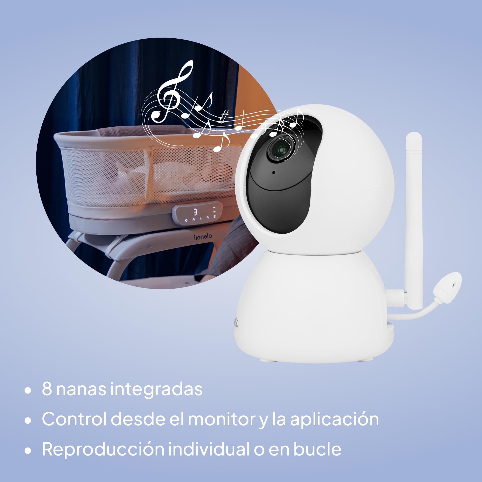 lionelo Babyline 8.4 Camara Vigilancia Bebe, Vigilabebes Full HD con App, Monitor 5", WiFi, Vision Nocturna IR, Deteccion De Movimiento y Llanto, Audio Bidireccional, 300 m, Temperatura