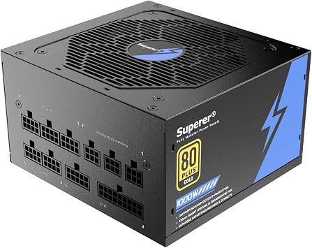 Superer 2025 1000W PSU Power Supply Fully Modular, 80 Plus Gold, Low Noise, Japanese Capacitors, CE Safety Certified 1000 watt