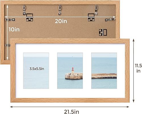 Miniatura 2 de Marco de fotos de madera de roble macizo de 10 x 20 pulgadas, para múltiples fotos de 5 x 7 pulgadas o de 10 x 20 pulgadas sin paspartú, marco de