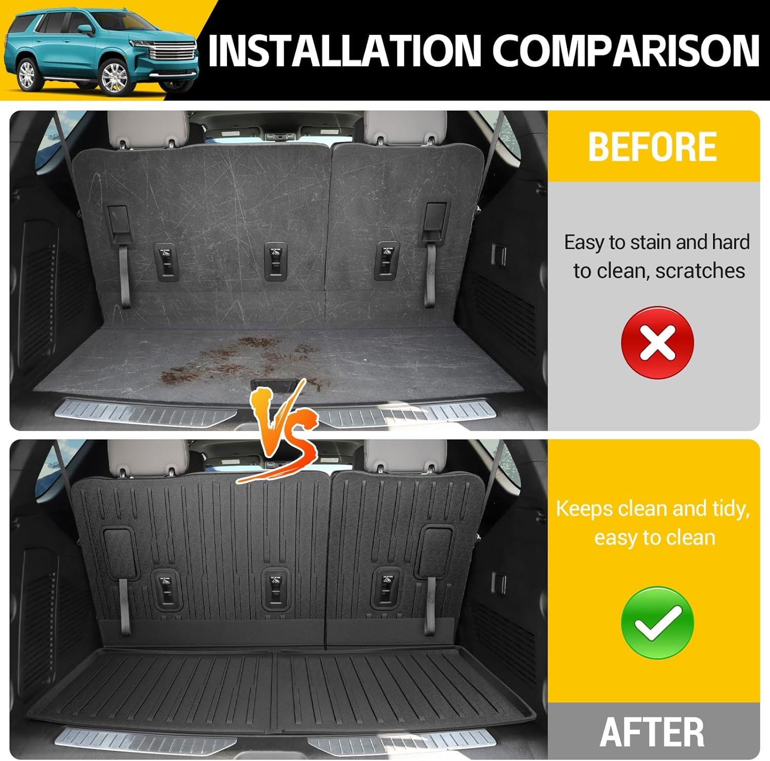 Floor Mats & Cargo Mats for 2022-2025 Chevy Tahoe/GMC Yukon 7 Seats, All Weather Floor Liners with Rear Trunk Mat for 2022 2023 2024 2025 Chevrolet Tahoe/GMC Yukon Accessories