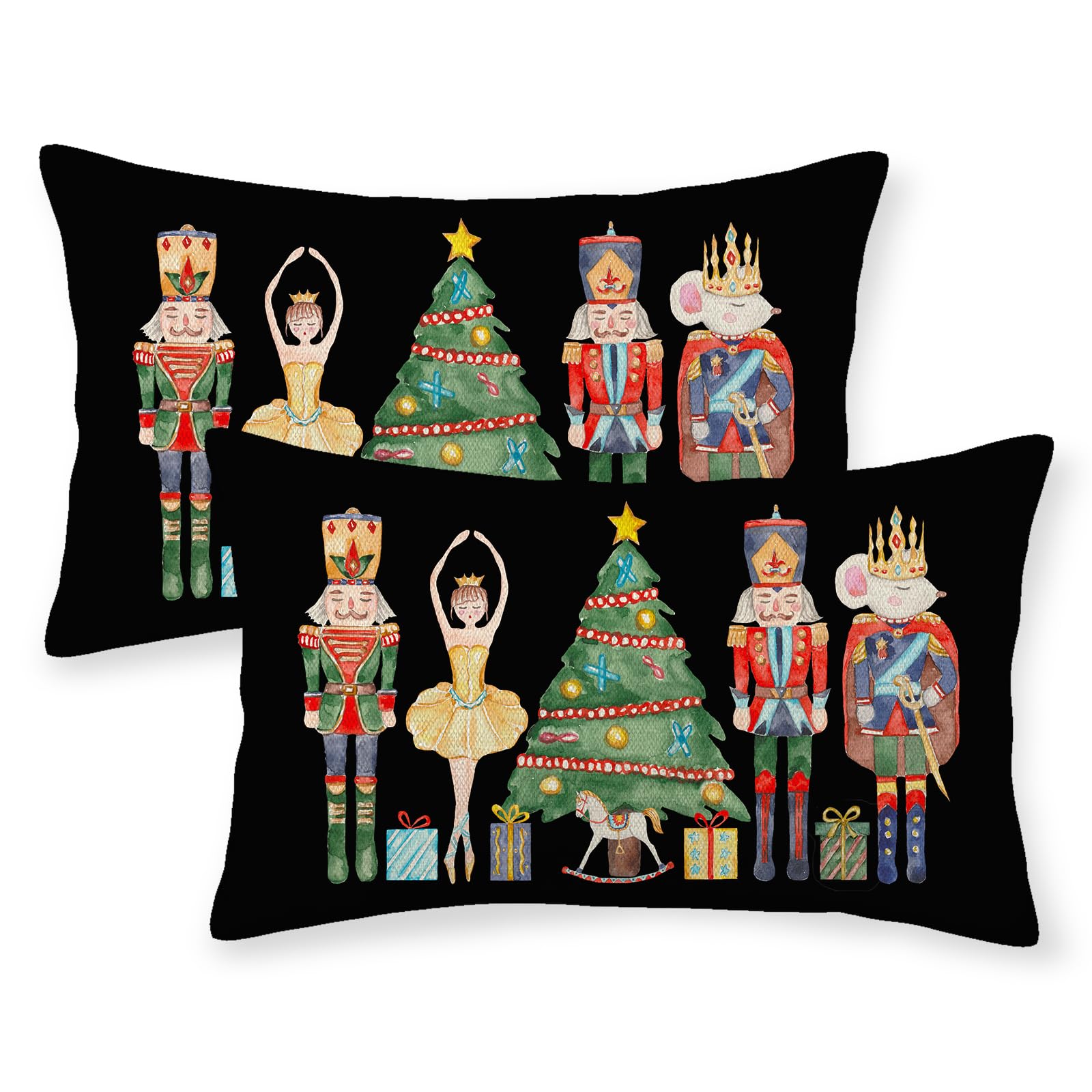 GOLIANDA Christmas Pillow Covers 12x20 Set of 2 Christmas Decorations Nutcracker Pillowcase Christmas Outdoor Decor Black Throw Pillows Farmhouse