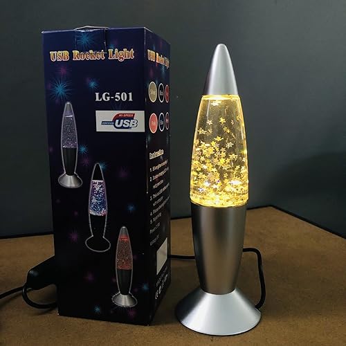 Miniatura 3 de Mini lámpara de lava con purpurina con enchufe USB, luz LED blanca cálida, luz nocturna de cohete, estrellas con lentejuelas para regalo de niños,