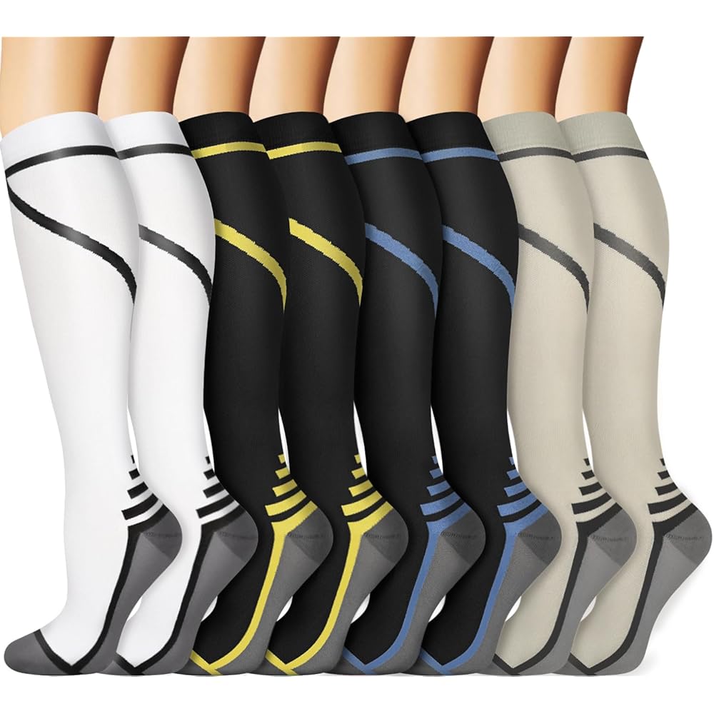 Sooverki Graduated Copper Compression Socks for Men & Women Circulation 8 Pairs 15-20mmHg - Best for Running Athletic Cycling
