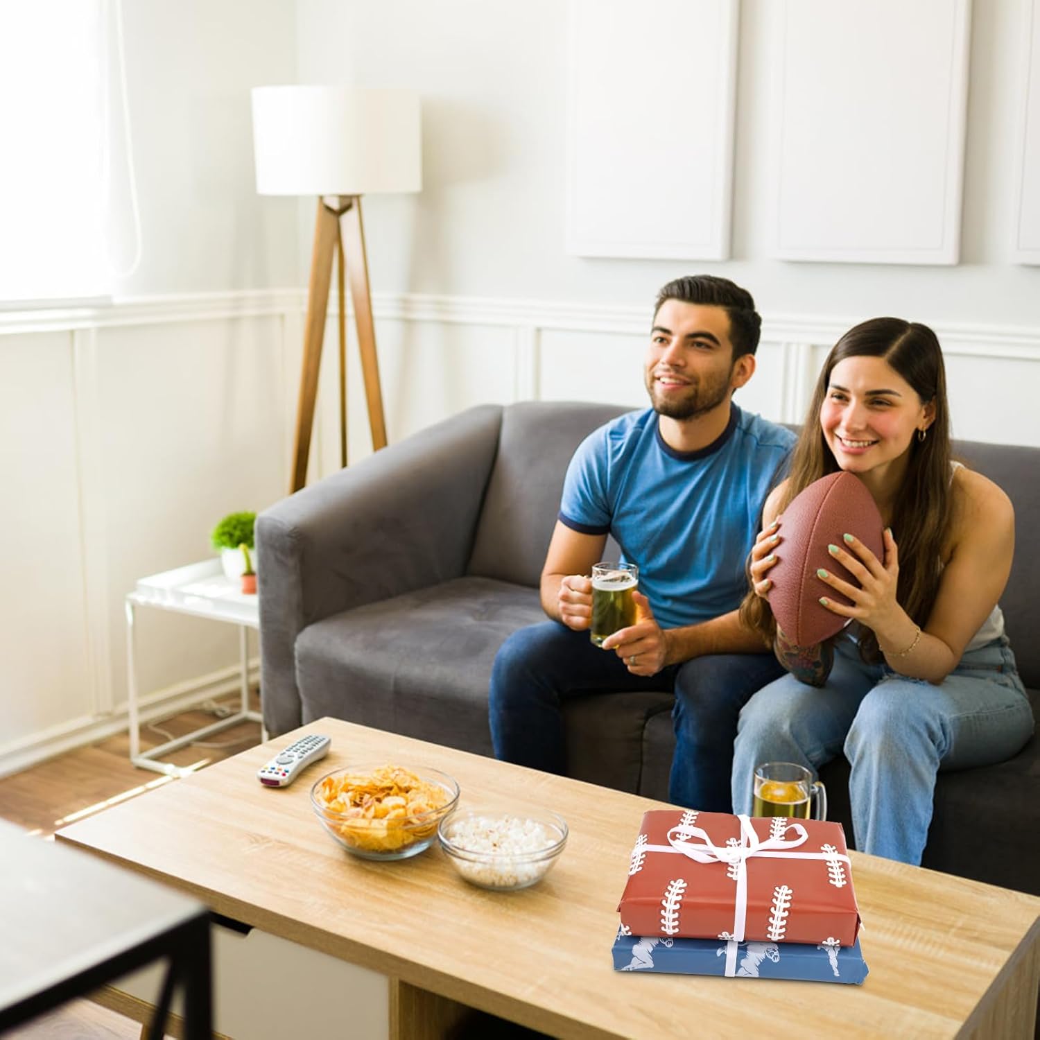 XIHIRCD 12 Sheets Football Wrapping Paper, 27x20 Inch Rugby Sports Tissue Paper White Green Brown Art Paper Supplies for DIY Crafts Sport Events Wedding Christmas Holiday Birthday Gift Box Bag Decor