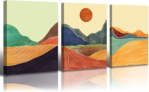 JiazuGo Arte de pared bohemio  Decoración de pared moderna de mediados de siglo, lienzo geométrico abstracto, decoración bohemia para dormitorio,