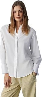 Grimelange VARAZDIN Kadın Oversize Uzun Kollu%100 Pamuk Gömlek Yaka Uzun İnce Gömlek