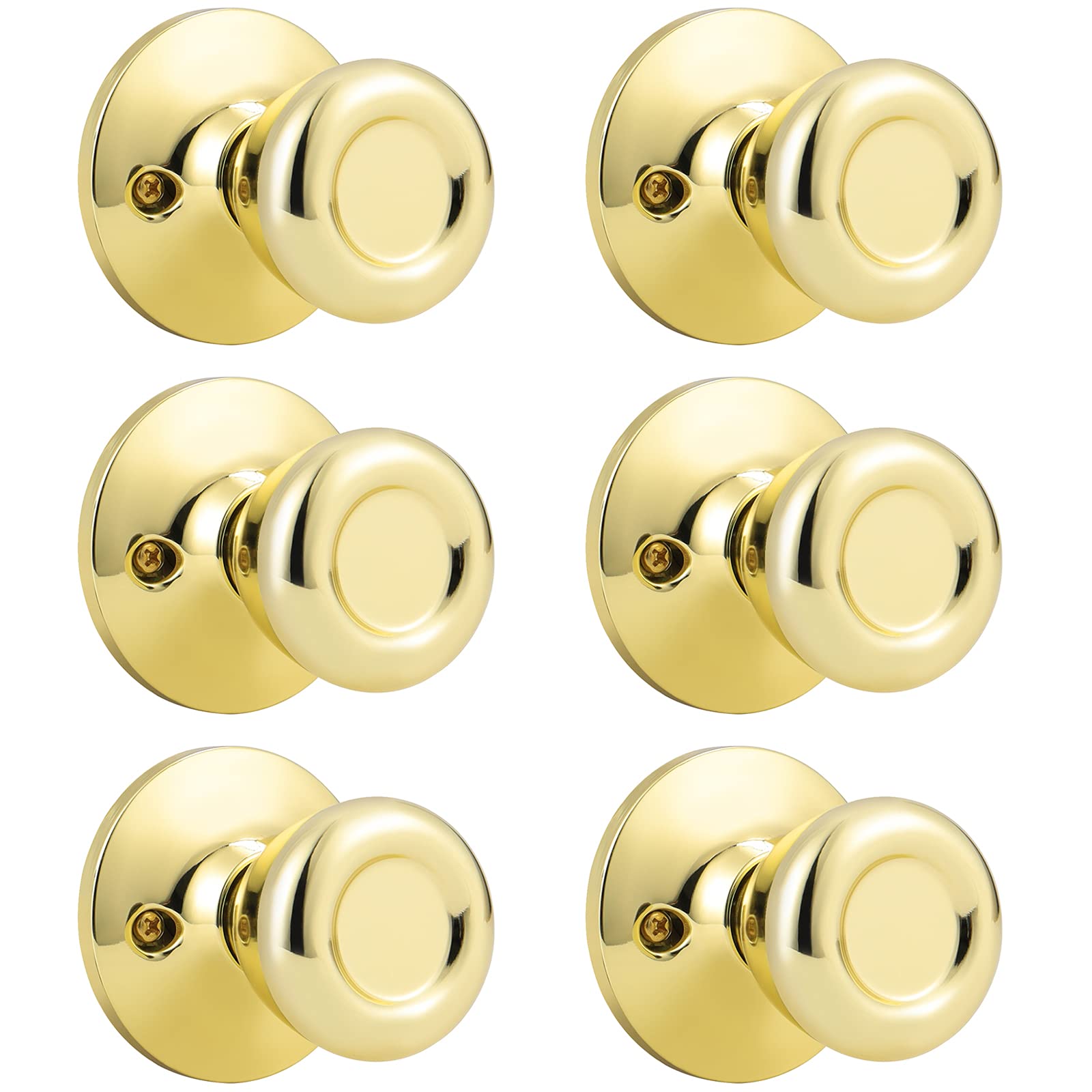 GOBEKOR Passage Door Knobs - 2 Pack Polished Brass -9