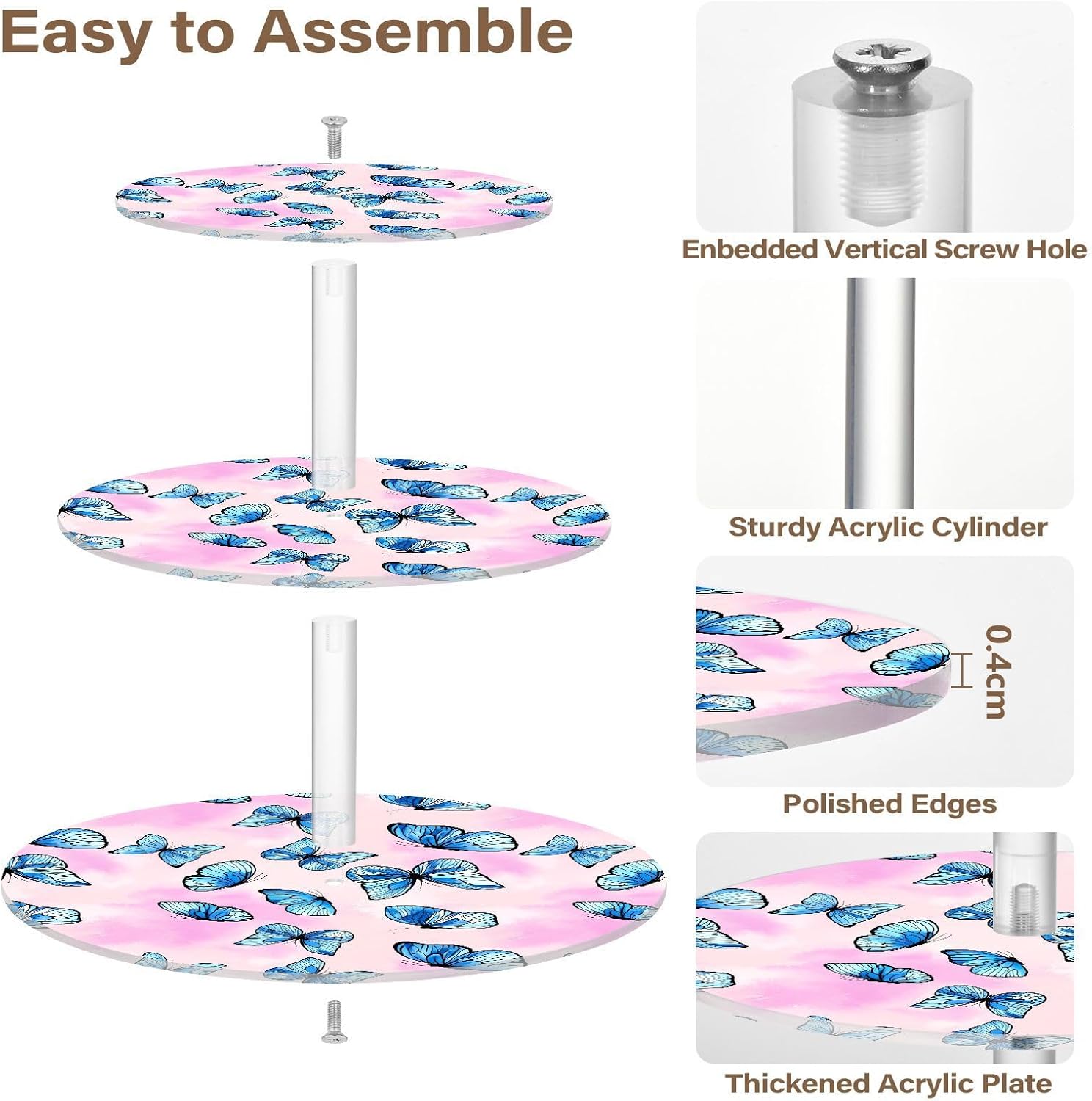 Butterfly 3 Tier Acrylic Cupcake Stand, Cupcake Stand for 34 Cupcakes for Weddings, Christmas,Holidays,Parties,Birthday,Printed Cupcake Tower 23300943