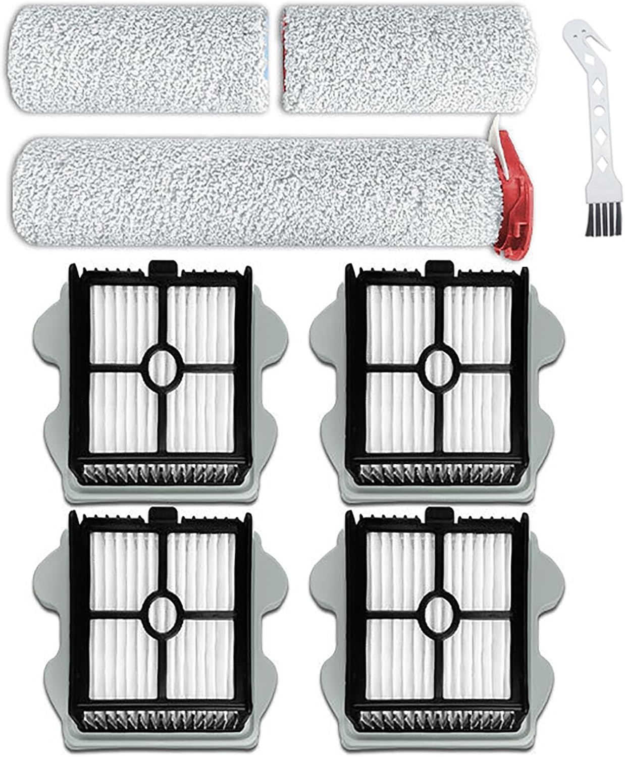 Mop Vacuum Replacement Parts for Roborock Dyad Pro/Dyad Pro Combo/A10 PLUS Cordless Wet Dry Vacuum Cleaner, 1 Long Main Brush Roller, 2 Short Brush Rollers, 4 Filter, 1 Cleaning Brush