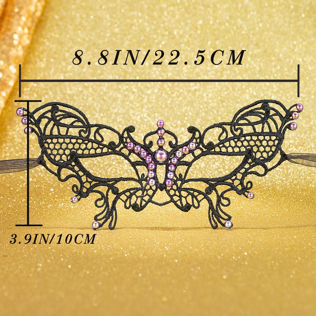 Ursumy Black Masquerade Mask for Women Tassel Eye Lace Mask with Beaded Chain Party Costume Prom Ball Face Accessories - Image 3