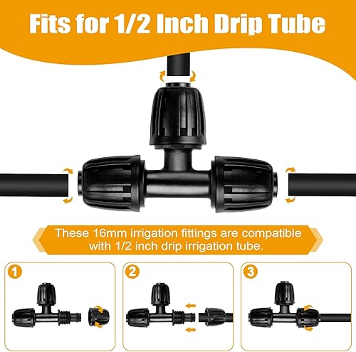 Miniatura 3 de PRECIHW Paquete de 10 accesorios de riego por goteo, conectores en T de púas de bloqueo para tubos de 12 pulgadas, camiseta de riego por goteo (12
