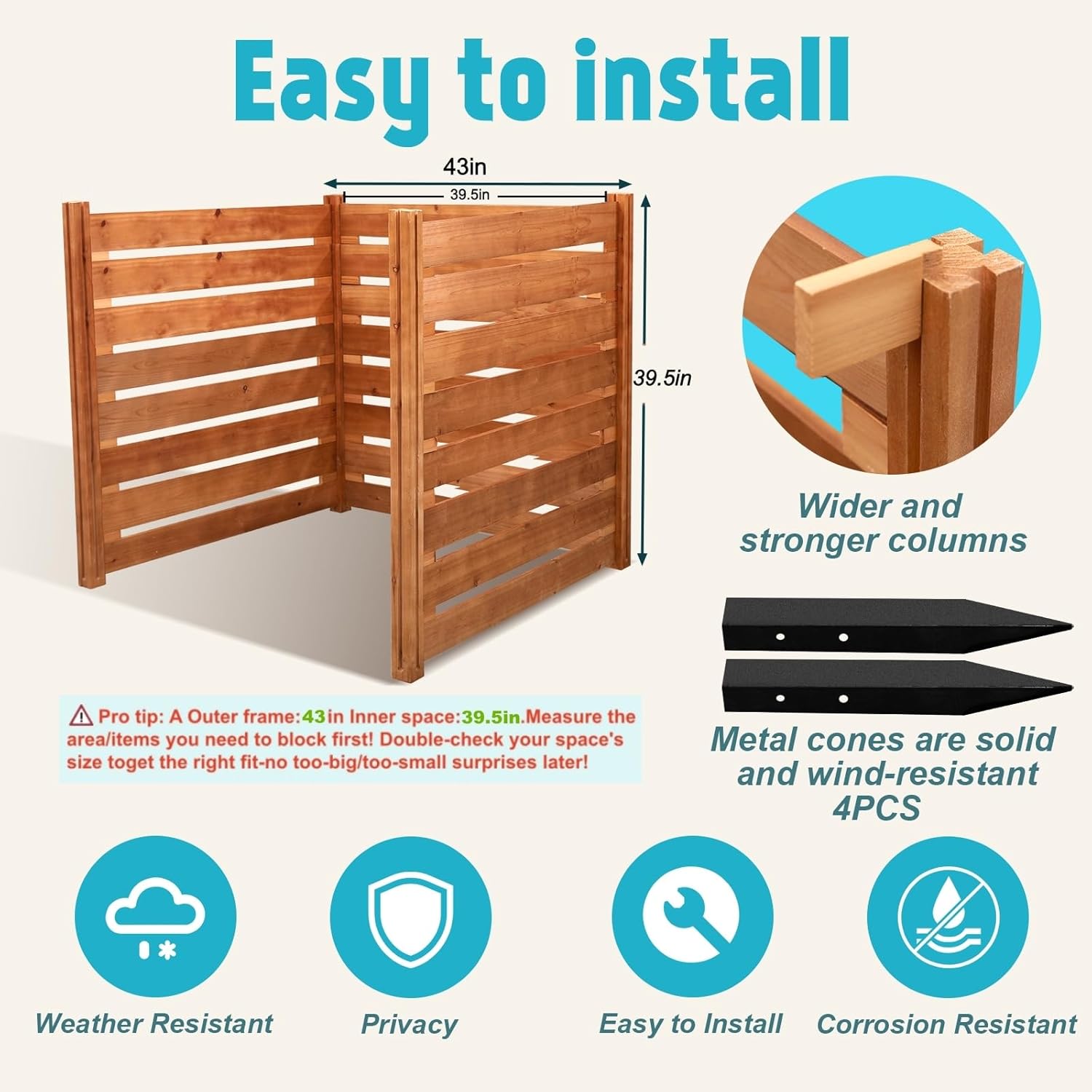 Air Conditioner Fence,Wooden Privacy Fence,3 Panels 43" Lx43 Wx39.5 H,Wood Compost bin,Suitable for Outdoor Trash Cans,AC, Pool Equipment Enclosures.