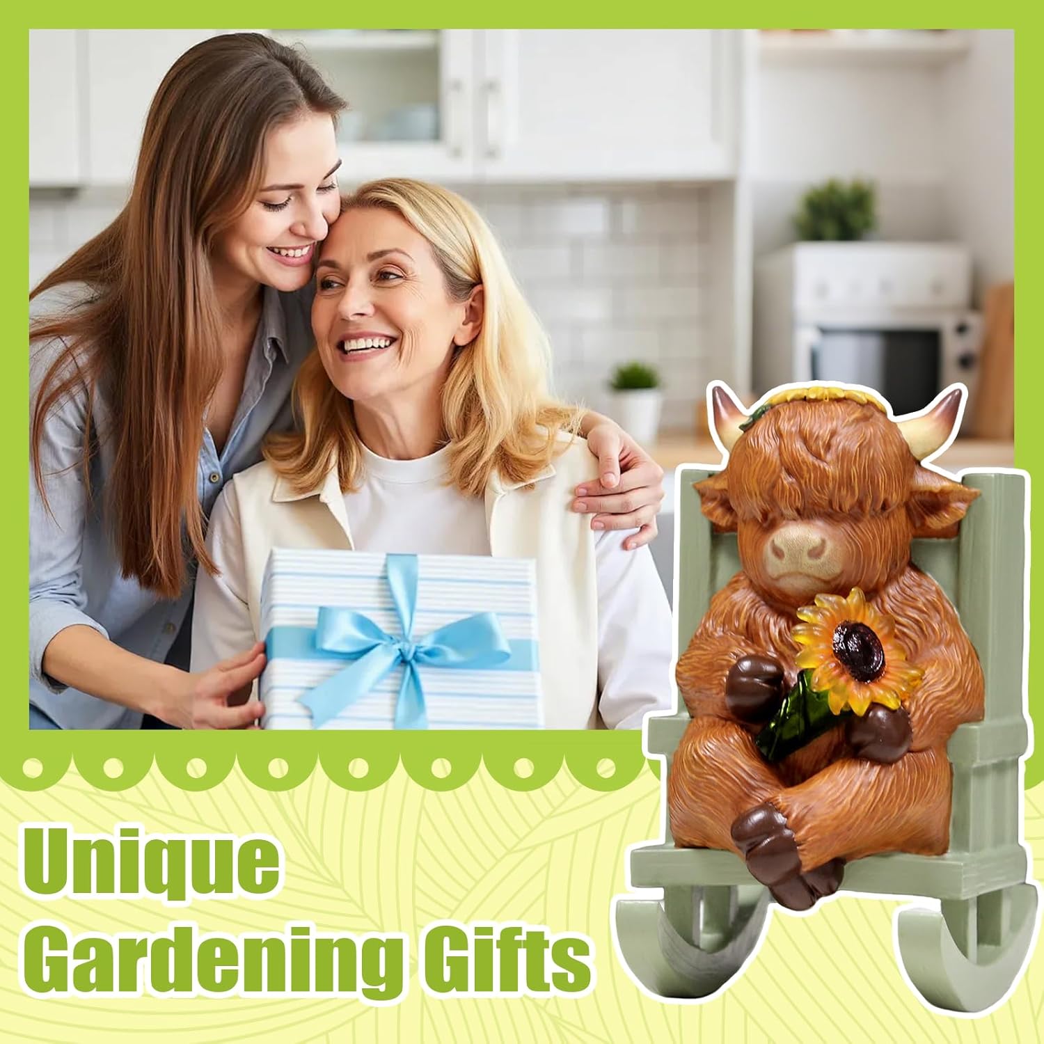 Solar Garden Statues Highland Cow Garden Decor Resin Highland Cow Statue with Light Animal Figurine Outdoor Yard Patio Lawn Decoration Housewarming Valentines Day Gifts 3.5 * 5 * 6.5 in