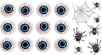 Yeahgoshopping Plastic Eyeballs Halloween Ping Pong Fake Zombie Balls for Cat Toy, Decor or Table Tennis Playing - 12 Pcs Random Color + 1 Spider Tattoo