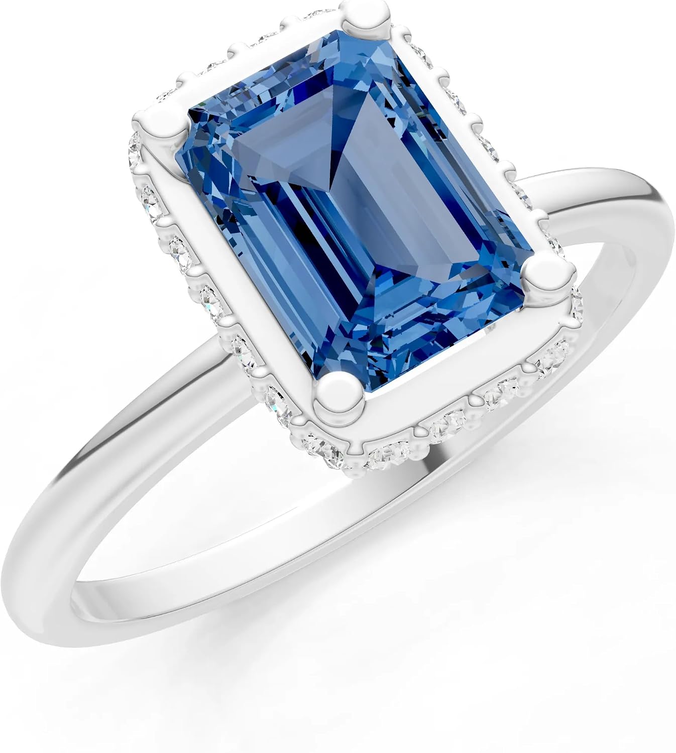 PEORA Emerald Lab Grown Diamond Hidden Double Halo Engagement Gold Ring