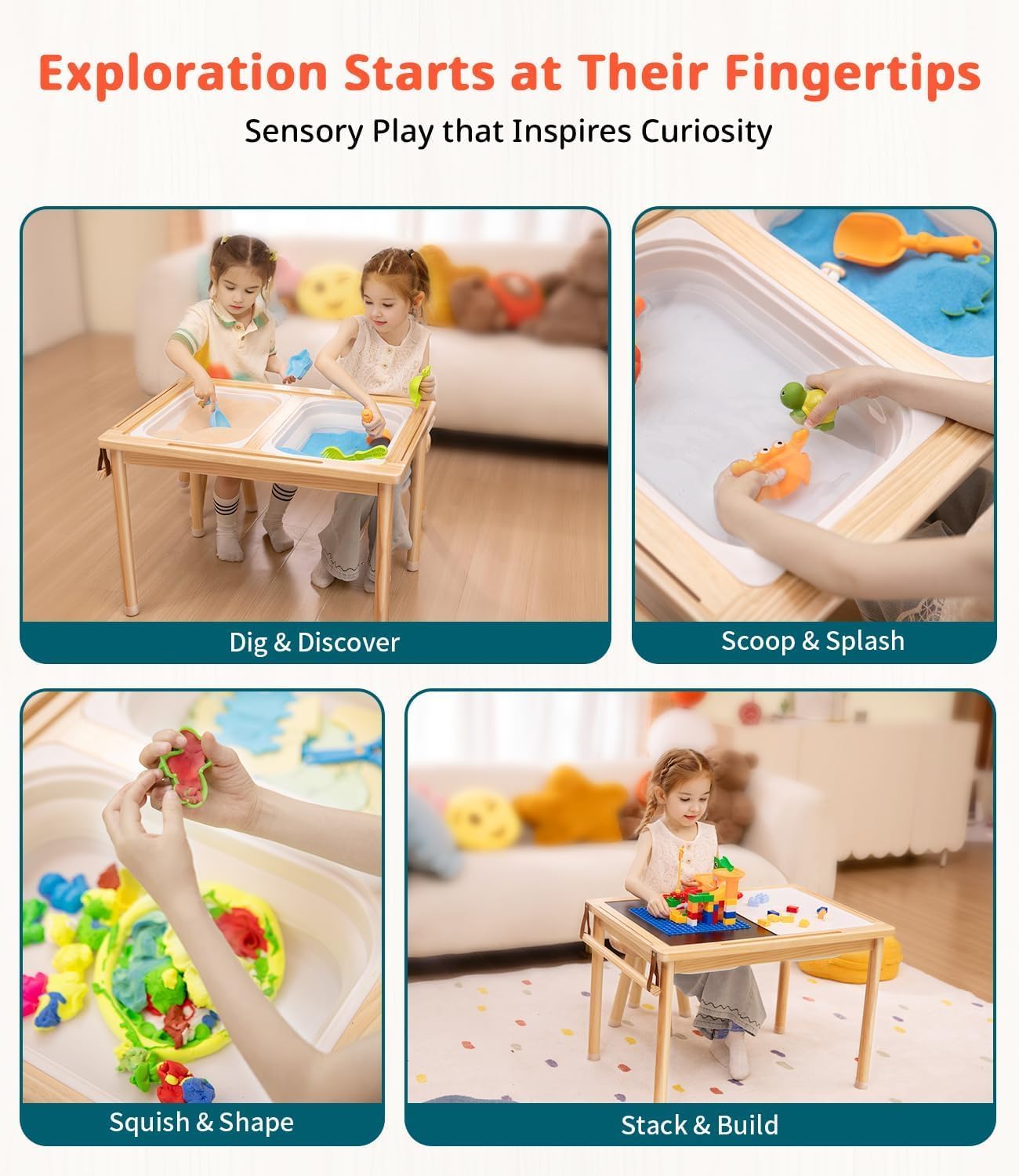 JOIN&JOY Sensory Tables for Toddler, Multi-Activity Table with Storage Bins, Double-Sided Lids, Indoor/Outdoor Kids Play Sand and Water Table, Birthday Gifts for Boys and Girls