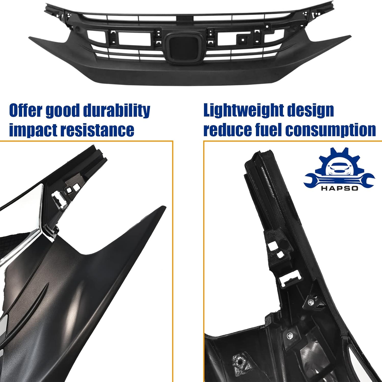 Front Bumper Upper Grille Compatible with 2016-2018 Honda Civic Chrome Front Hood Grill Guards Assembly 71121TBAA01, HO1200231