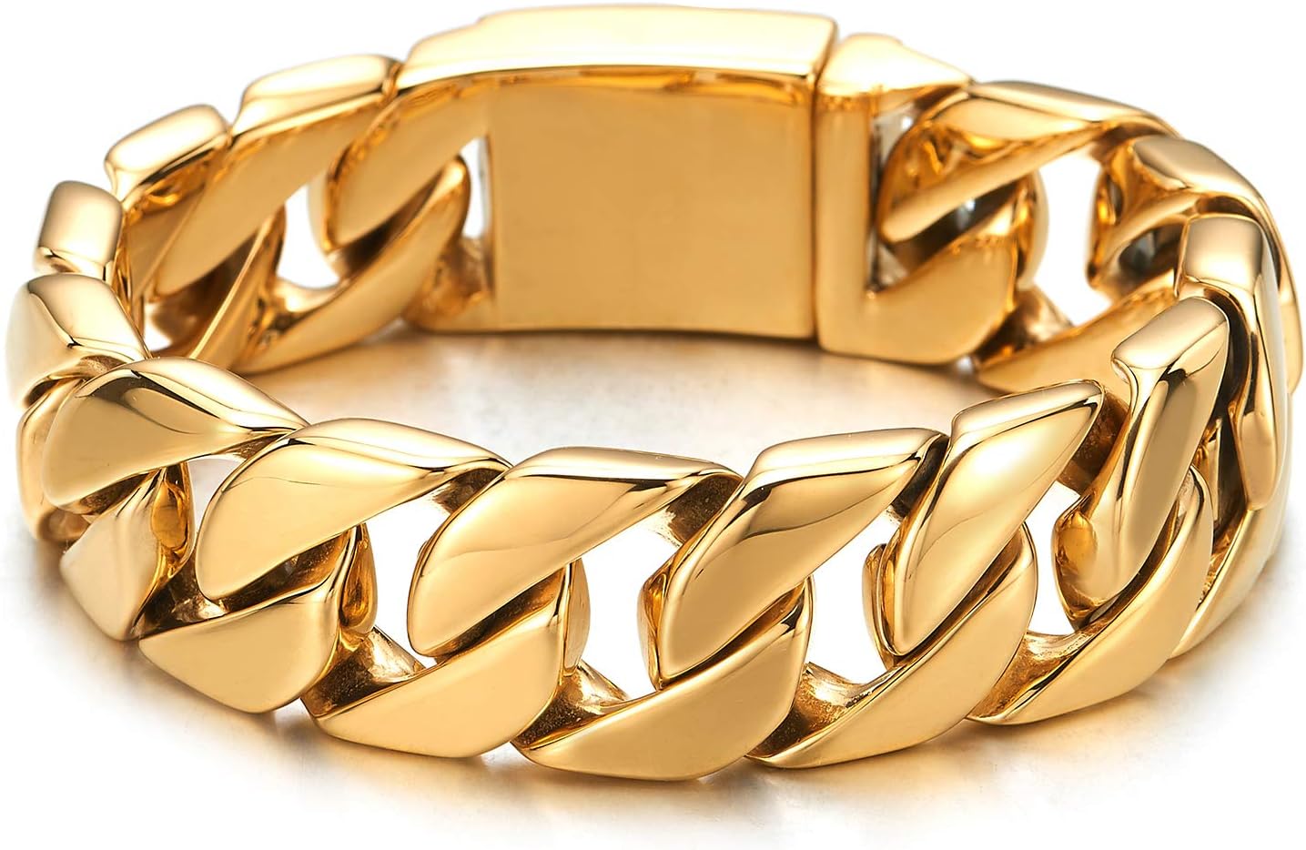 Mens Stainless Steel Large Curb Chain Link Bracelet Solid Curb Chain Wristband Biker Punk Jewelry Masculine Accessory