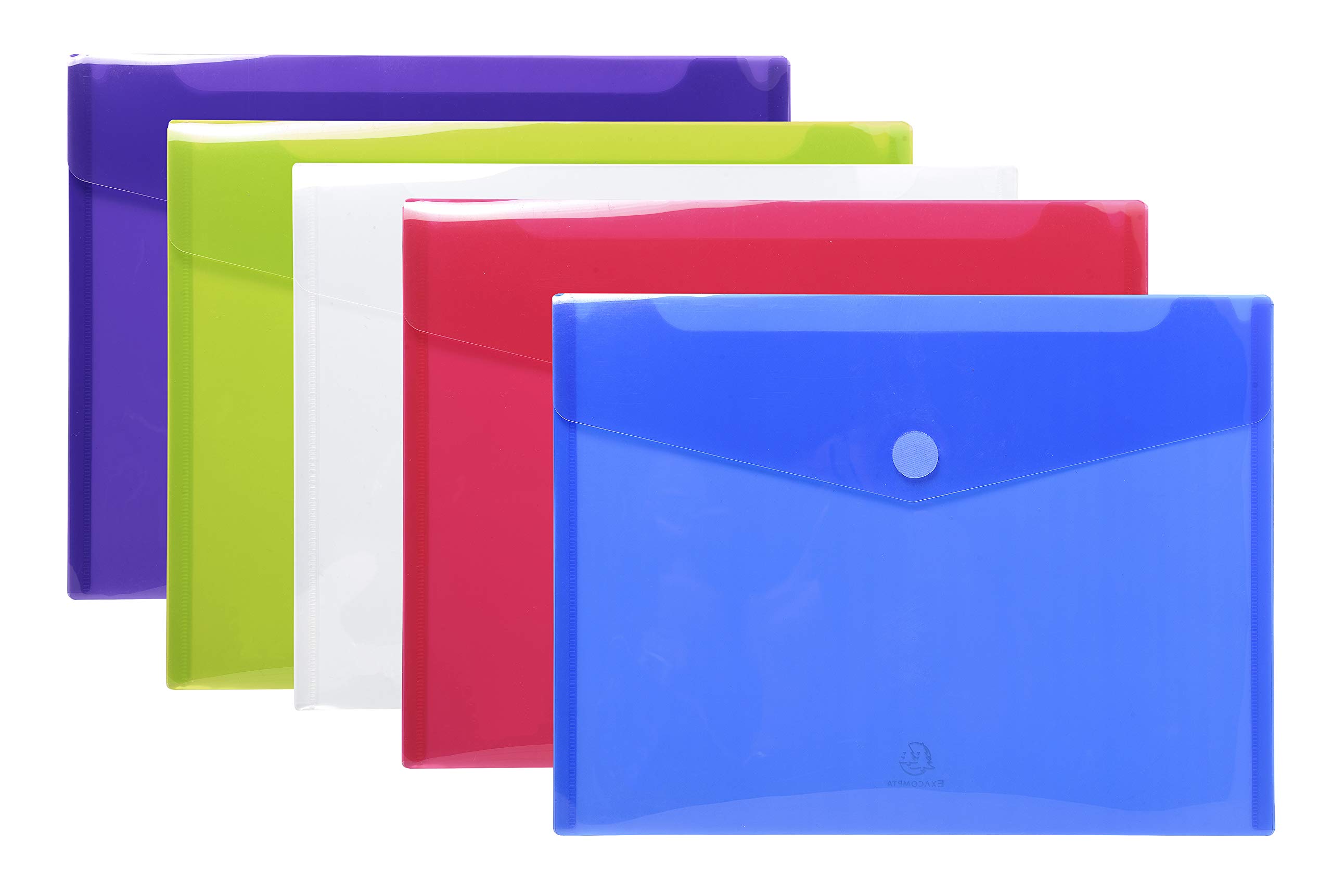 Exacompta - Rif. 56420E - Cartone da 50 buste con chiusura a strappo e patta in morbido PP, dimensioni di una busta: 24 x 31,5 cm, formato A4, colori assortiti