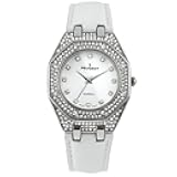 Womens Boyfriend Wrist Watch with Crystal Bezel and Matching Leather Color Band Strap