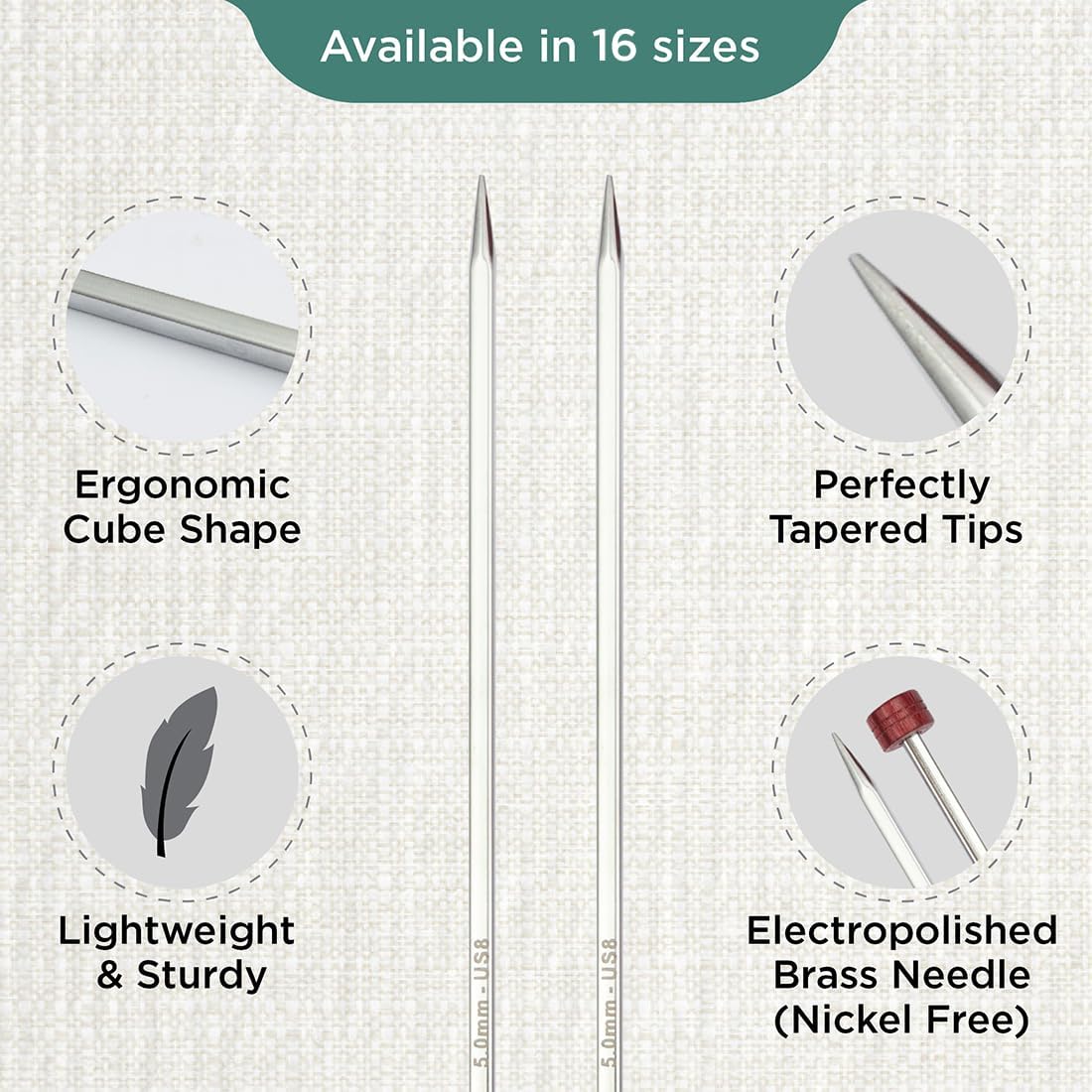 KnitPro Nova Cubics Single Pointed Needle 12" (30cm) | US Size 8 (5mm)