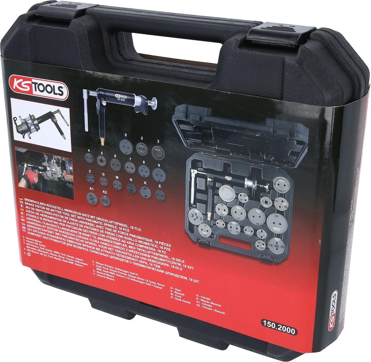 KS Tools 150.2000 Serie di utensili p.la lavorazione pistoncini dei freni ad aria compressa,18 pz