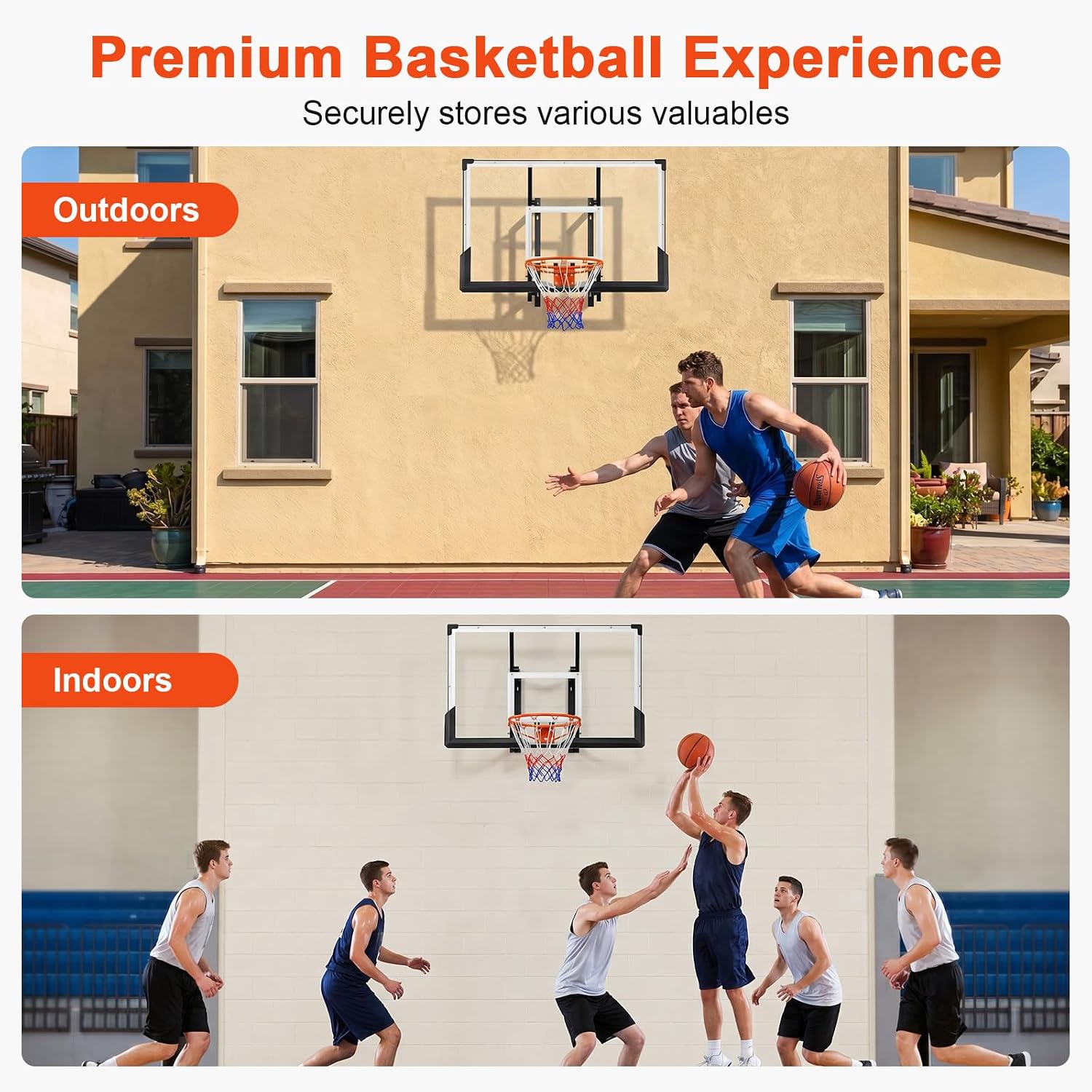 54.5" Wall Mounted Basketball Hoop, Adjustable Height Basketball Goal with Polycarbonate Backboard & Hand Crank, Indoor Outdoor Garage Basketball System for Teens Adults