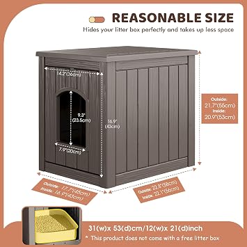 KAMABOKO Outdoor Cat House Weatherproof Plastic Cat Shelter for Indoor & Outdoor, Durable All-Season Pet House, Gray