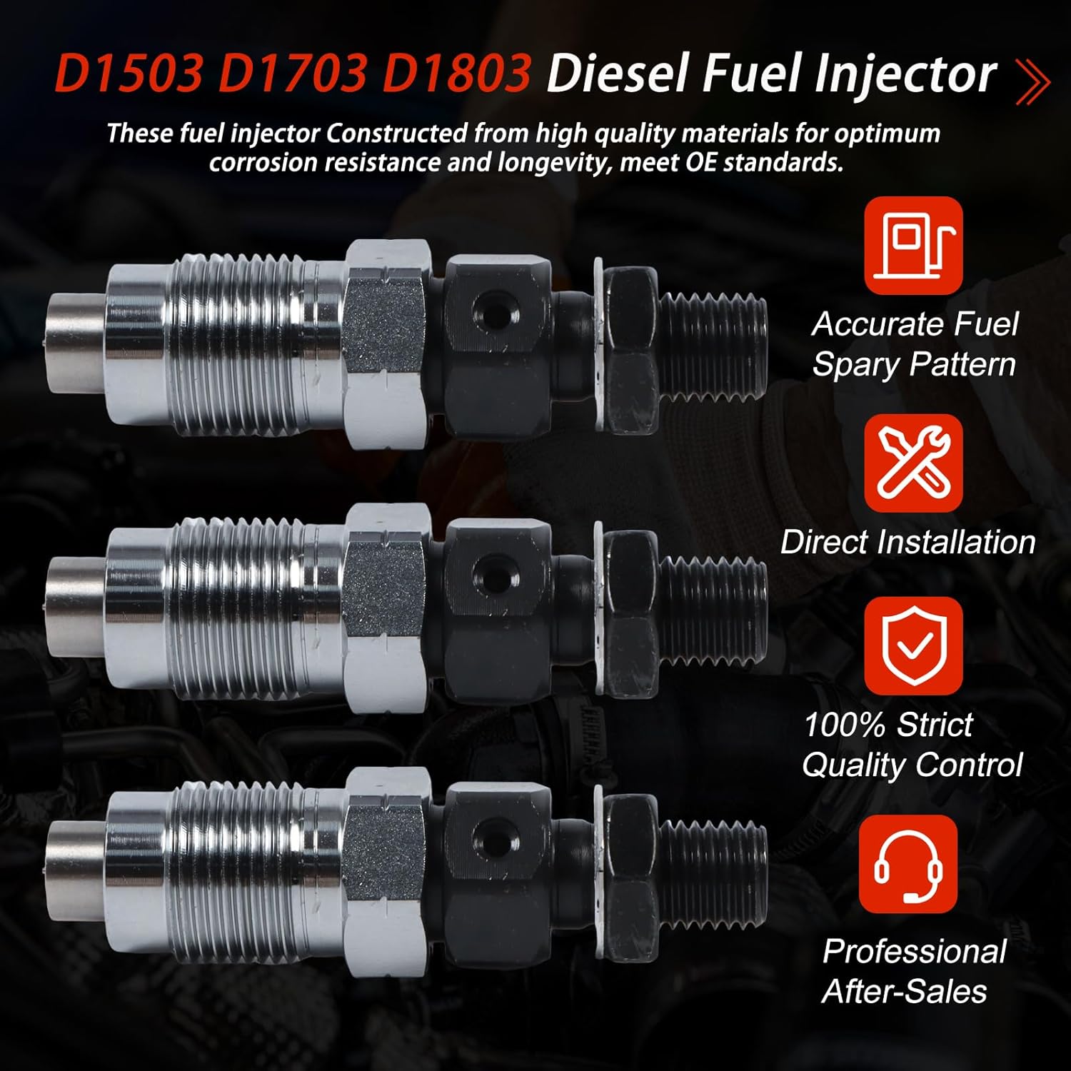 3pcs D1403 D1503 D1703 D1803 Fuel Injector 16082-53900 16082-53903 for Kubota KX91-3 U35 L2600 L2900 L3010 L3200 L3410 L3540 L3700 L3800 Tractor