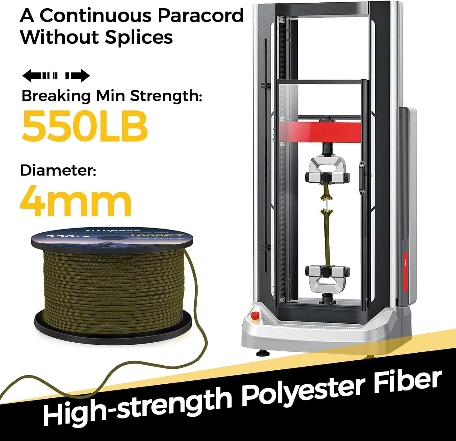 Paracord 550, 4mm, 7 Triple Strands Utility Rope, Parachute Cord for Survival Gear, Camping, Hiking, and DIY Bracelets, Keychains,Accessories, Type III