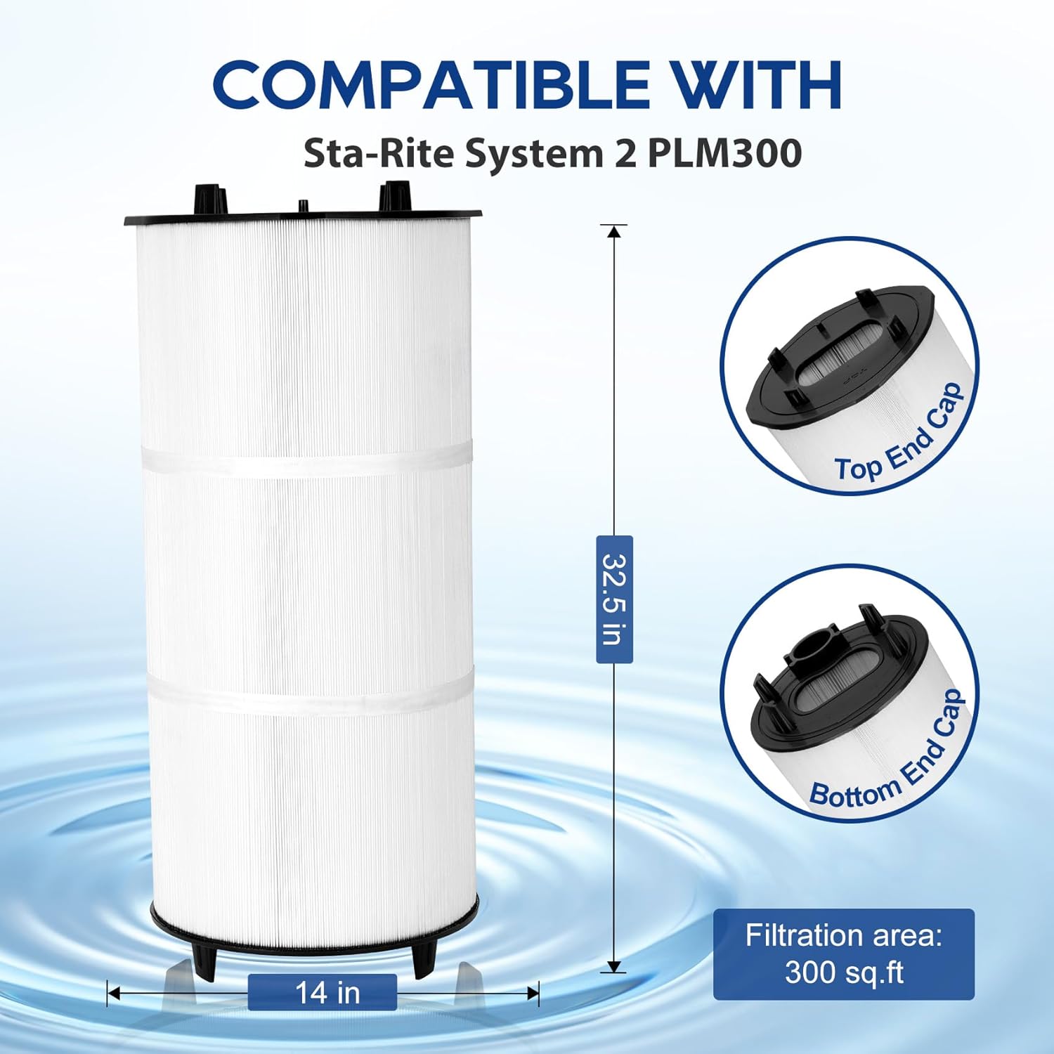 27002-0300S Pool Fliter Cartridges, Replacement for sta-rite 27002-0300S Pool and Spa D.E. Filter, Compatible with sta-rite PLM300 and System 2 Pool and Spa Cartridge Filter Modular Media, 300 sq.ft - Image 2